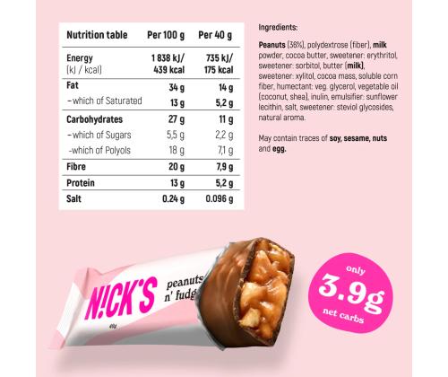 Suklaa NICK´S Peanuts N´ Fudge 40g