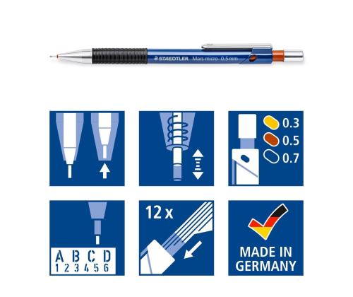 Mekaaninen tavallinen lyijykynä STAEDTLER 775 0,3mm, metallinen taskupidike
