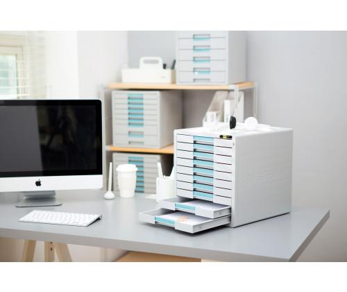 Laatikosto pöydälle KELTAINEN Yksi 10 laatikolla lukittava harmaa