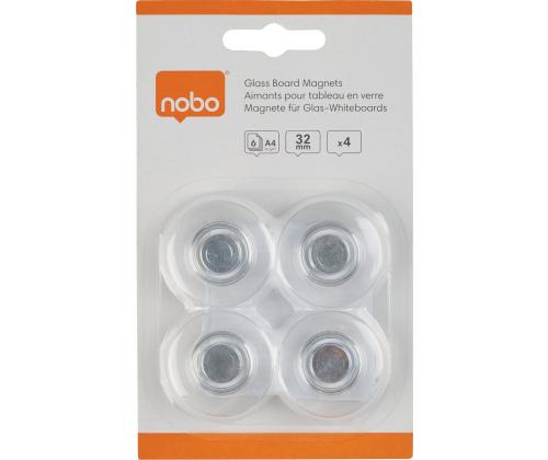 Liitutaulumagneetit läpinäkyvät lasilevyyn NOBO Strong 30mm 4kpl pakkauksessa