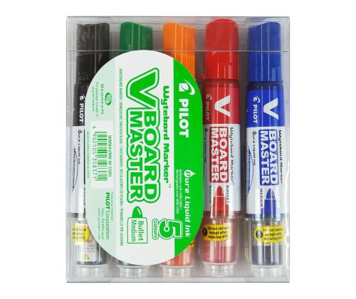 Sarja taulun tusseja PILOT Board Master kartiomaisella kärjellä 5 väriä