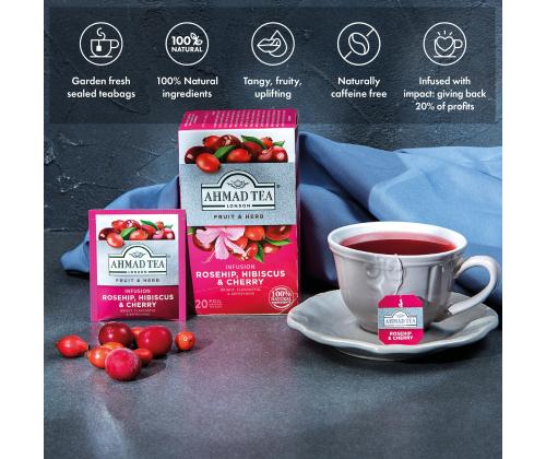 Yrttitee AHMAD ruusunmarja/kirsikka/hibiscus 20 kpl kirjekuoressa