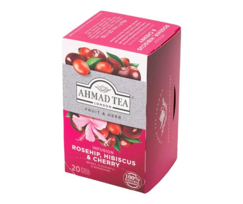 Yrttitee AHMAD ruusunmarja/kirsikka/hibiscus 20 kpl kirjekuoressa