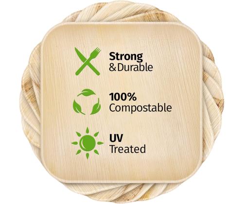 Palmunlehdistä valmistettu neliölevy VEGWARE 25 kpl:n pakkauksessa