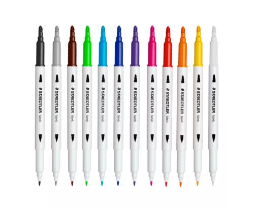 Sarja tekstiilitusseja STAEDTLER 3190 kahdella päällä 12 värin sarjassa SÄÄN kestävä