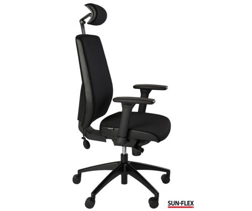 Toimistotuoli SUN-FLEX HB 250505, jossa on pääntuki, tavalliset käsinojat/kankainen Onyx Black+musta alum. alumiini. jalusta