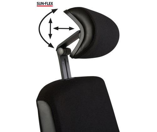 Toimistotuoli SUN-FLEX HB 250505, jossa on pääntuki, tavalliset käsinojat/kankainen Onyx Black+musta alum. alumiini. jalusta