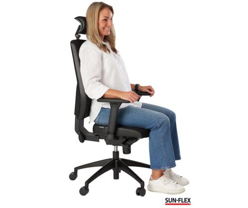 Toimistotuoli SUN-FLEX HB 250505, jossa on pääntuki, tavalliset käsinojat/kankainen Onyx Black+musta alum. alumiini. jalusta