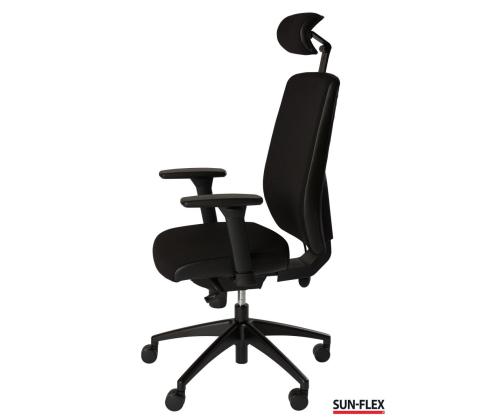 Toimistotuoli SUN-FLEX HB 250505, jossa on pääntuki, tavalliset käsinojat/kankainen Onyx Black+musta alum. alumiini. jalusta