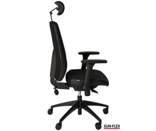 Toimistotuoli SUN-FLEX HB 250505, jossa on pääntuki, tavalliset käsinojat/kankainen Onyx Black+musta alum. alumiini. jalusta