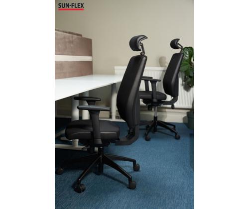 Toimistotuoli SUN-FLEX HB 250505, jossa on pääntuki, tavalliset käsinojat/kankainen Onyx Black+musta alum. alumiini. jalusta