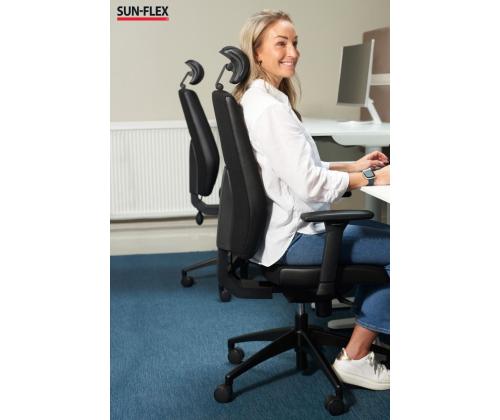 Toimistotuoli SUN-FLEX HB 250505, jossa on pääntuki, tavalliset käsinojat/kankainen Onyx Black+musta alum. alumiini. jalusta