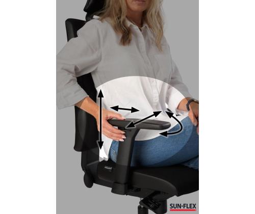 Toimistotuoli SUN-FLEX HB 250505, jossa on pääntuki, tavalliset käsinojat/kankainen Onyx Black+musta alum. alumiini. jalusta