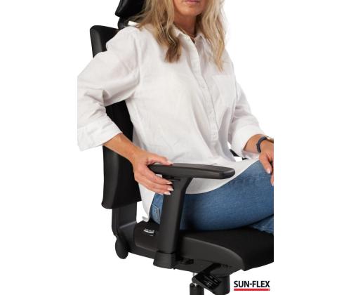 Toimistotuoli SUN-FLEX HB 250505, jossa on pääntuki, tavalliset käsinojat/kankainen Onyx Black+musta alum. alumiini. jalusta