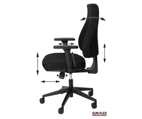 Toimistotuoli SUN-FLEX MB 250405, 4D säädettävät käsinojat/musta kangas+mustat jalkatuet
