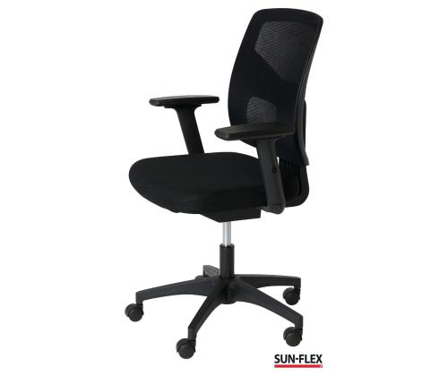 Työtuoli SUN-FLEX MESH 250305, selkänoja verkko, 4D säädettävät käsinojat/ musta kangas+musta jalkalista