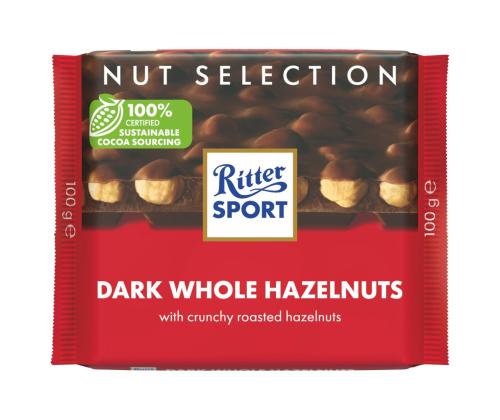 Tumma suklaa RITTER SPORT kokonaisilla hasselpähkinöillä 100g