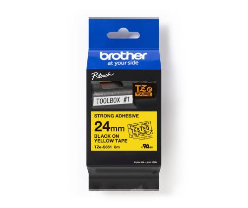 Kirjoitinteippi Brother Strong TZE-S651 24mm, musta teksti, keltaisella pohjaväri