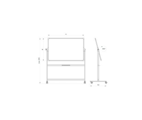 Valkotaulu pyörillä 1500x1200mm pyörivä 2x3