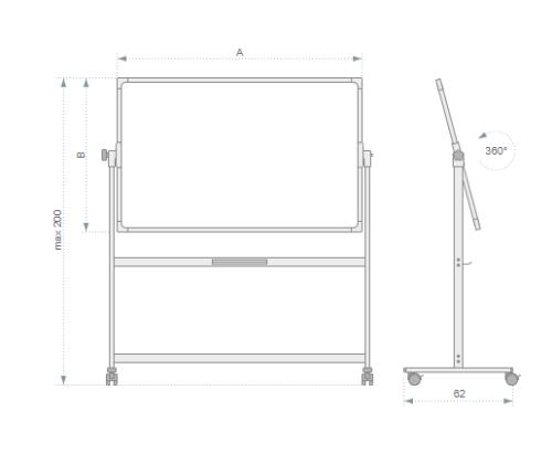 Siirtotaulu 1500x1000mm valkotaulu/valkotaulu-tussitaulu Deluxe 2x3