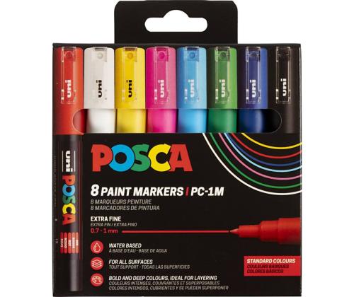 Väritussi UNI Posca PC1M 0,7 mm (vakiovärit) 8 väriä