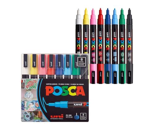 Värimerkki UNI Posca PC-3M perusvärien sarja 8 kpl