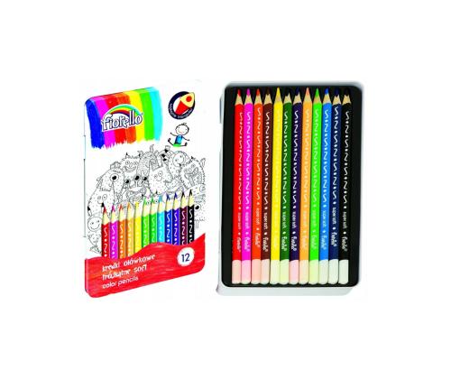 Puuvärikynä 12 väriä Fiorello metalli pakkauksessa