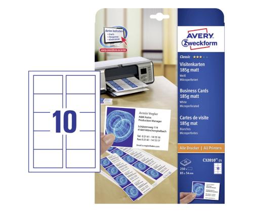 Käyntikortti paperi Avery C32010-25 valkoinen