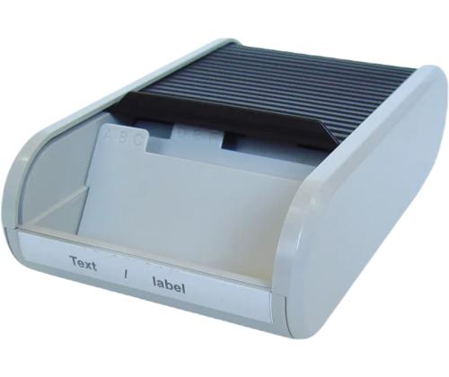 Käyntikorttiteline pöytään 300 kortille HELIT harmaa