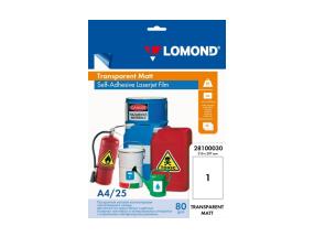 Lomond PET Laserjet Film Itseliimautuva läpinäkyvä matta A4, 25 arkkia