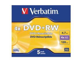 DVD+RW 700MB 4X 80min Verbatim 5kpl jalokivikotelo