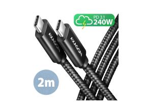 KAAPELI USB-C USB-C 2M 240W/BRAID BLK BUCM2-CM20AB AXAGON