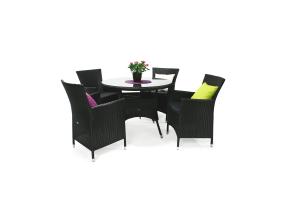 Pöytä WICKER D100xH71cm, pöytälevy: läpinäkyvä lasi, alumiinirunko muovipunoksella, väri: musta