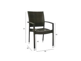 Tuoli WICKER-3 käsinojilla 59x66xH91cm, tummanruskea, alumiini, muovipunos
