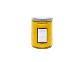 Lasikynttilä ROMANTIC TIMES, D7xK9cm, kannella, keltainen, (tuoksu - JUICY CITRON)