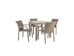 Puutarhakalusteet LARACHE pöytä ja 4 tuolia (2102) pöytälevy: läpinäkyvä lasi, alumiinirunko muovipunoksella
