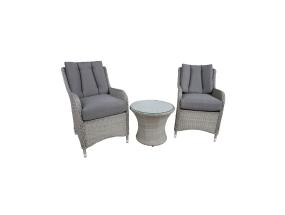 Puutarhakalusteet ASCOT harmaa, pöytä D56xH46cm, 2 tuolia 58x70xH90cm, alumiini, muovipunos