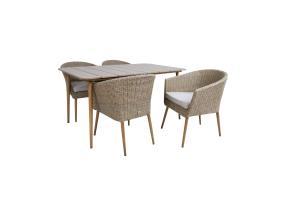 Puutarhakalusteet NORWAY pöytä, 4 tuolia, 147x90xH73cm, 61x62xH76cm, alumiinirunko, keinorottinki