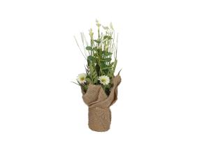 Tekokukka IN GARDEN H35cm, valkoinen kukka, ruohon kärjet ruukussa