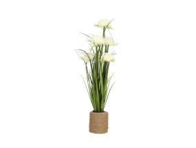 Tekokukka IN GARDEN H70cm, valkoinen krysanteemi, ruohonkorvat ruukussa