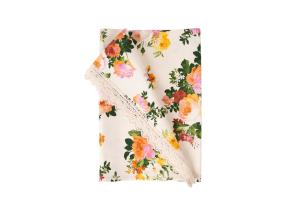 Ruudullinen HOLLY pitsillä, 45x116cm, vaalea ruusu, 20% polyesteri, 80% puuvilla, kangas 495