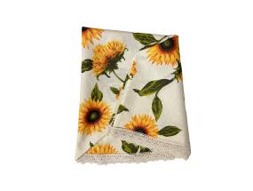 Pöytäliina LONETA UUSI pitsillä, D170cm, auringonkukat, 50% polyesteri, 50% puuvilla, kangas 424