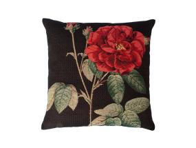 Tyyny HOLLY ROSE, 45x45cm, tyylikäs ruusu/musta, 50% puuvillaa, 50% polyesteriä, kangas-331/289.
