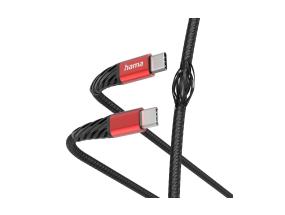 Hama Extreme latauskaapeli, USB-C - USB-C, 60 W, nailon, 1,5 m, musta/punainen - Kaapeli