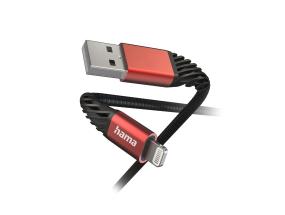Hama Extreme latauskaapeli, USB-A, Lightning, Nylon, 1,5 m, musta/punainen - Kaapeli