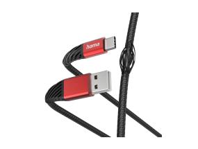 Hama Extreme latauskaapeli, USB-A - USB-C, Nylon, 1,5 m, musta/punainen - Kaapeli