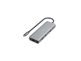 Hama CONNECT2Media, USB-C-keskitin, 9 porttia, 100 W, harmaa - kannettavan tietokoneen telakka