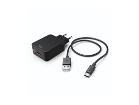 HAMA-pikalaturi USB-C-kaapelilla, 19,5 W, 1,5 m, musta - Lataussovitin kaapelilla