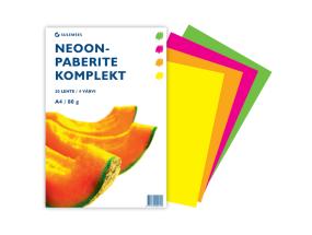 Värillinen paperi A4 80g 4 eri neonväriä 5 arkin pakkauksessa