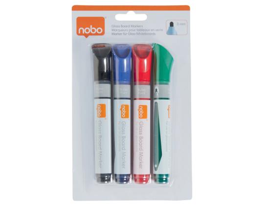 Lasitaulumerkkisetti NOBO Glass 4 värin pakkauksessa